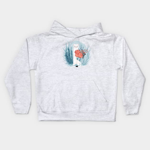 Spirit Animal White Weasel Kids Hoodie by Lucia